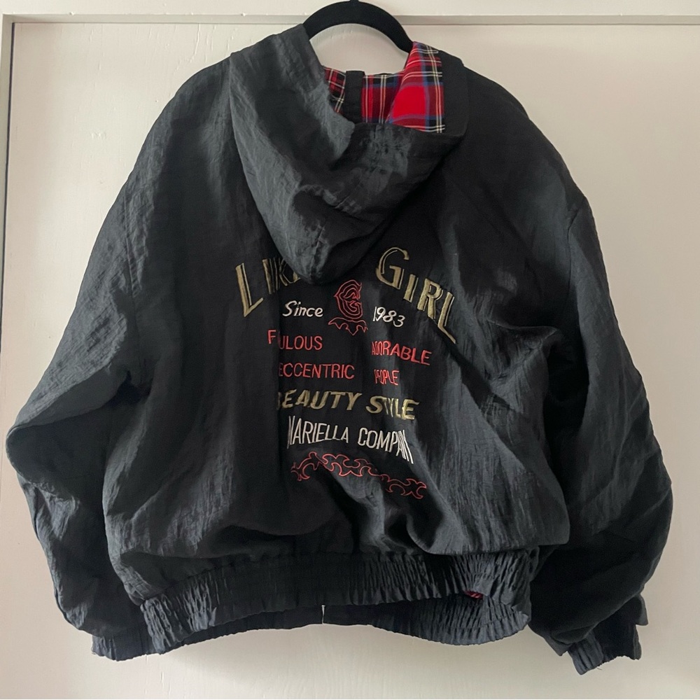 Black Hooded Jacket with Embroidery